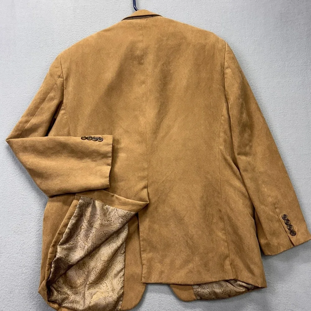 Chaps Blazer Mens 44R Tan Faux Suede Sport Coat 2 Button Notch Lapel Paisley - Picture 7 of 11
